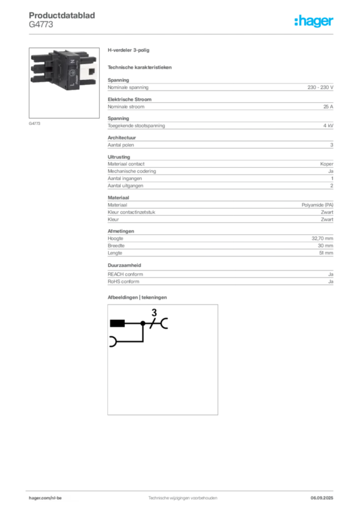 Afbeelding Hager Productdatablad G4773 | Hager Belgium
