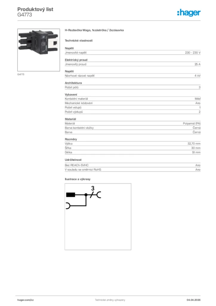 Obrázek Hager Product data sheet G4773 | Hager