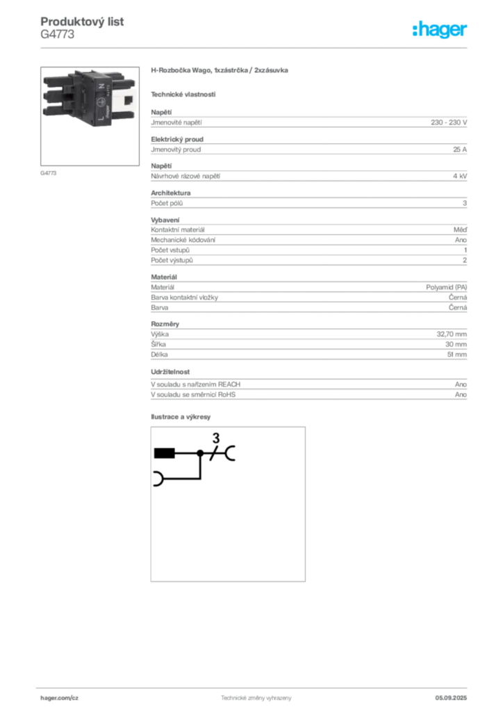 Obrázek Hager Produktový list G4773 | Hager