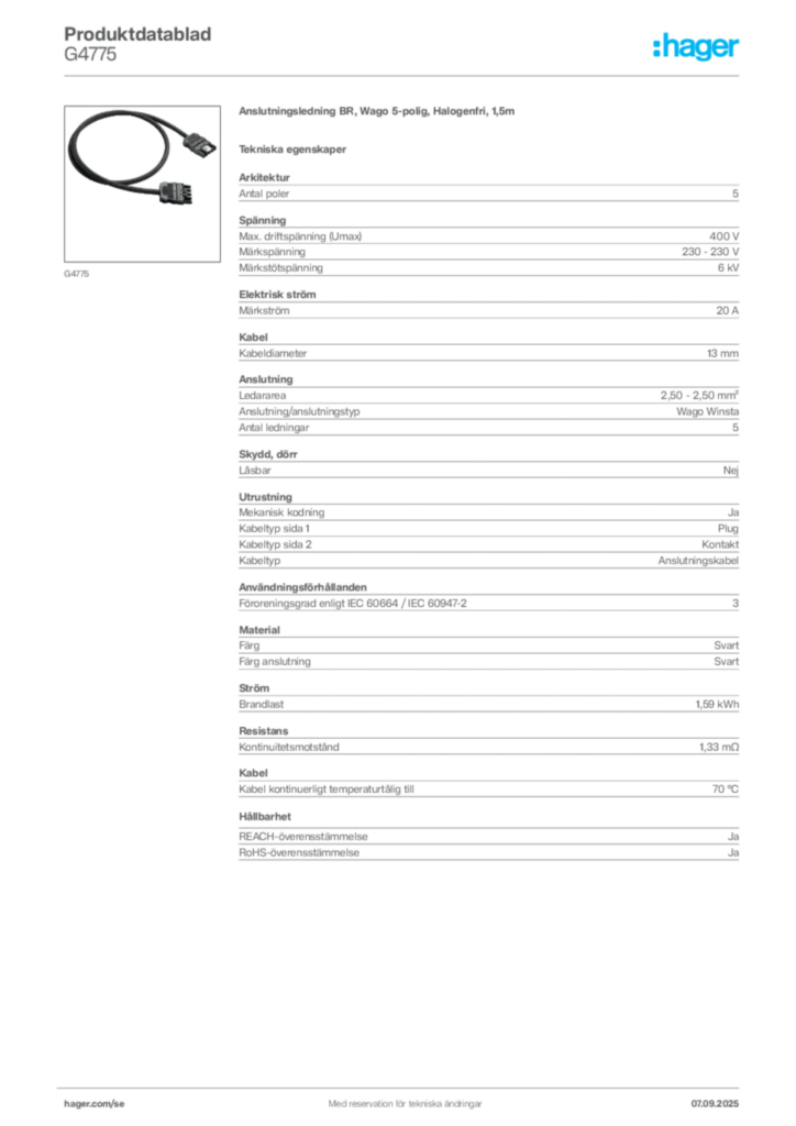 Bild Hager Produktdatablad G4775 | Hager Sverige