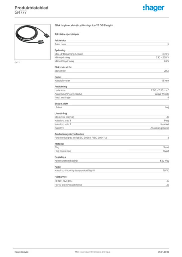 Bild Hager Produktdatablad G4777 | Hager Sverige