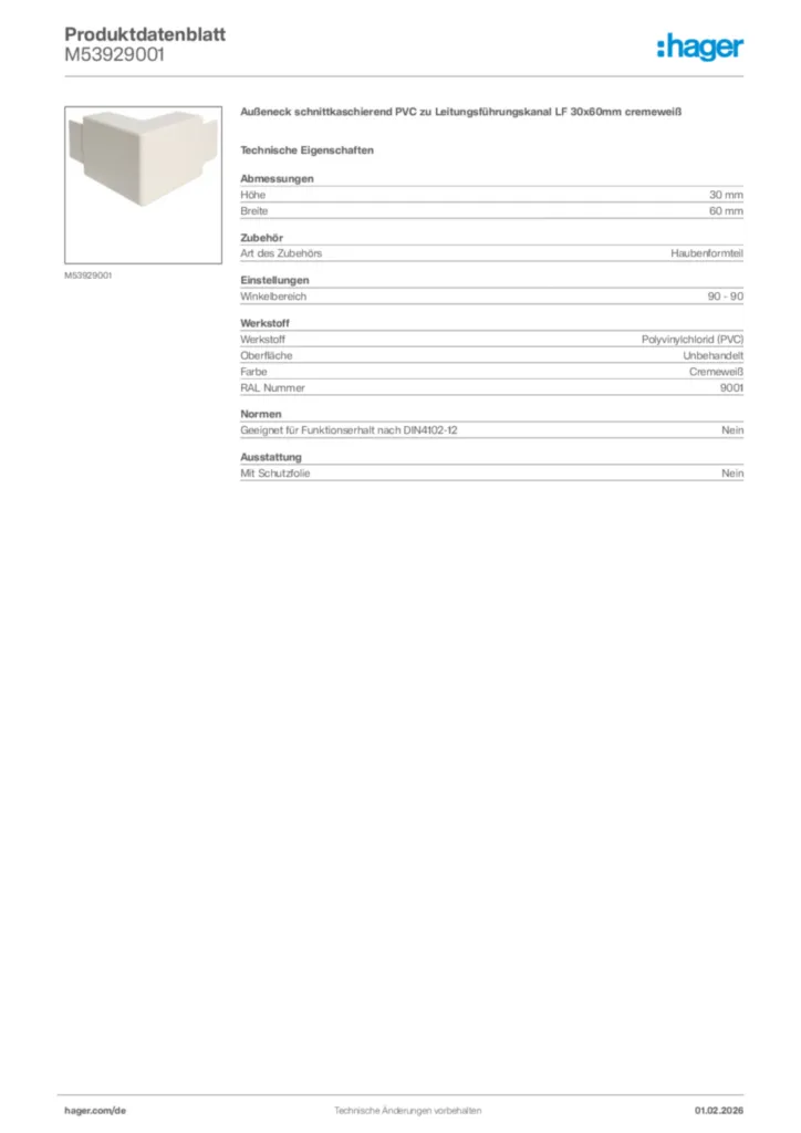 Bild Hager Produktdatenblatt M53929001 | Hager Deutschland