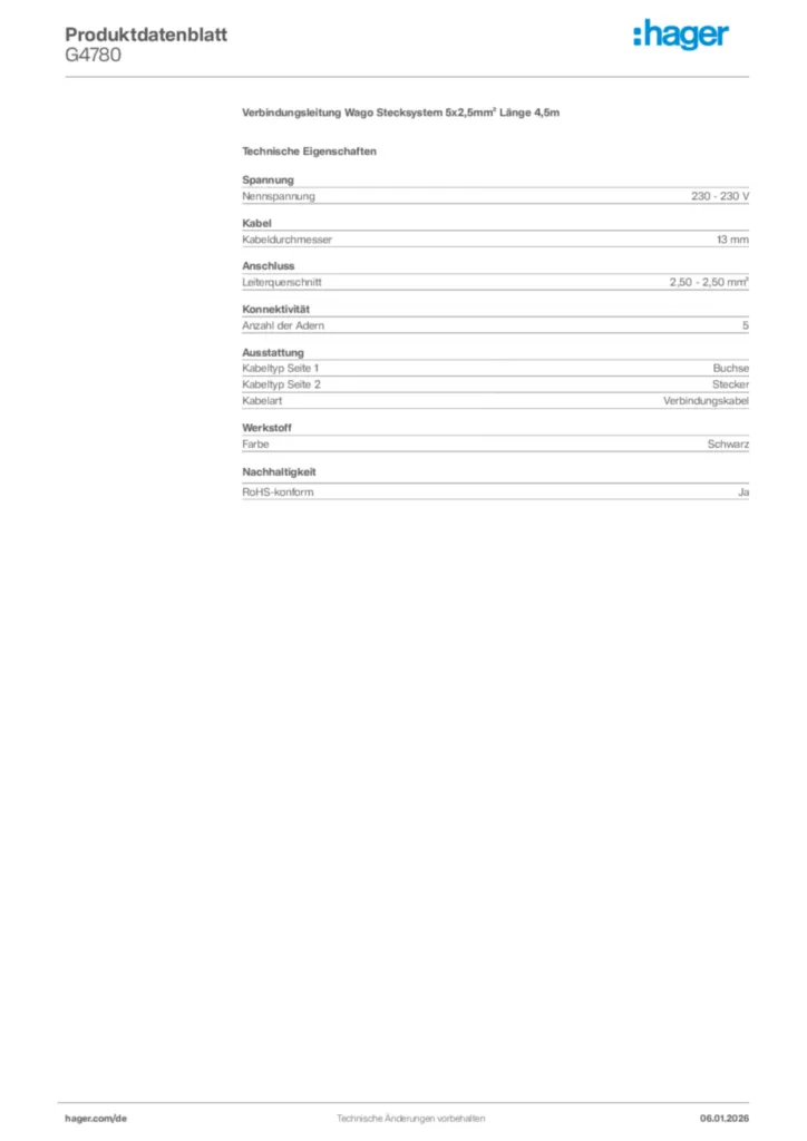 Bild Hager Produktdatenblatt G4780 | Hager Deutschland