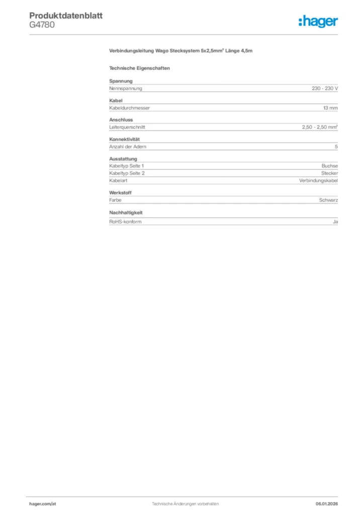 Bild Hager Produktdatenblatt G4780 | Hager Deutschland