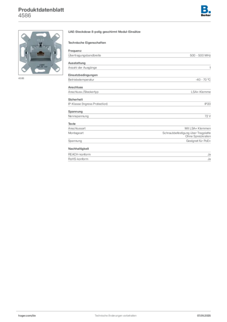 Bild Berker Produktdatenblatt 4586 | Hager Deutschland