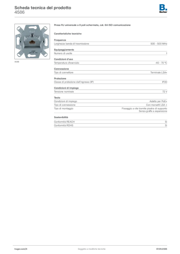 Immagine Berker Scheda tecnica del prodotto 4586 | Hager Italia