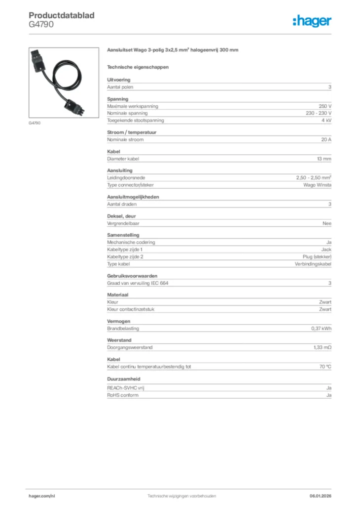 Afbeelding Hager Productdatablad G4790 | Hager Nederland