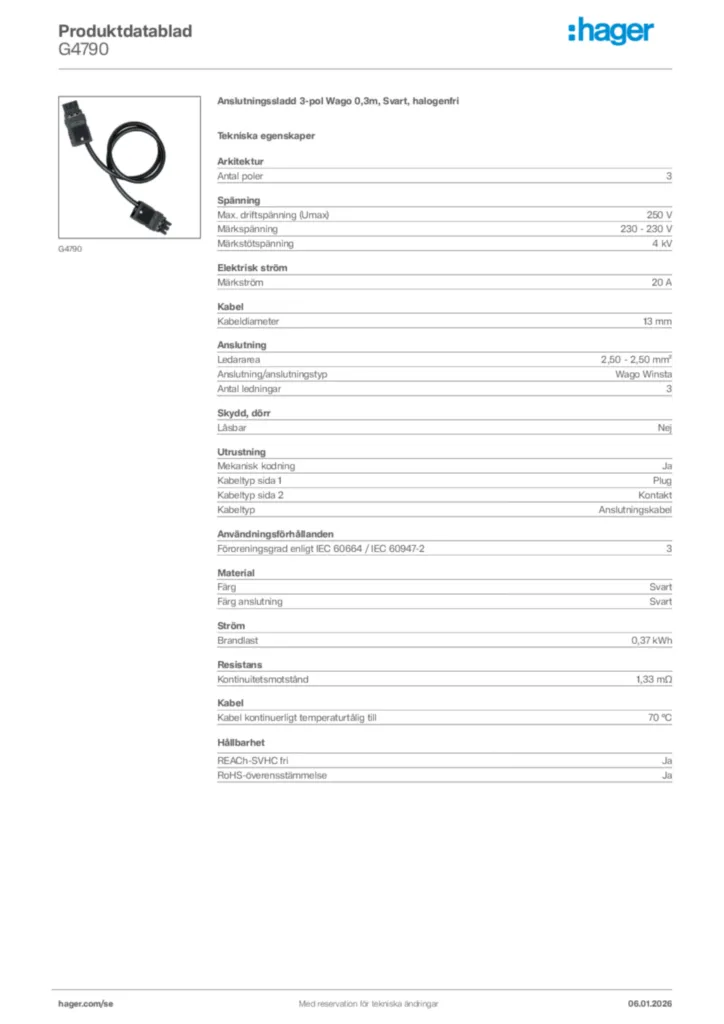 Bild Hager Produktdatablad G4790 | Hager Sverige