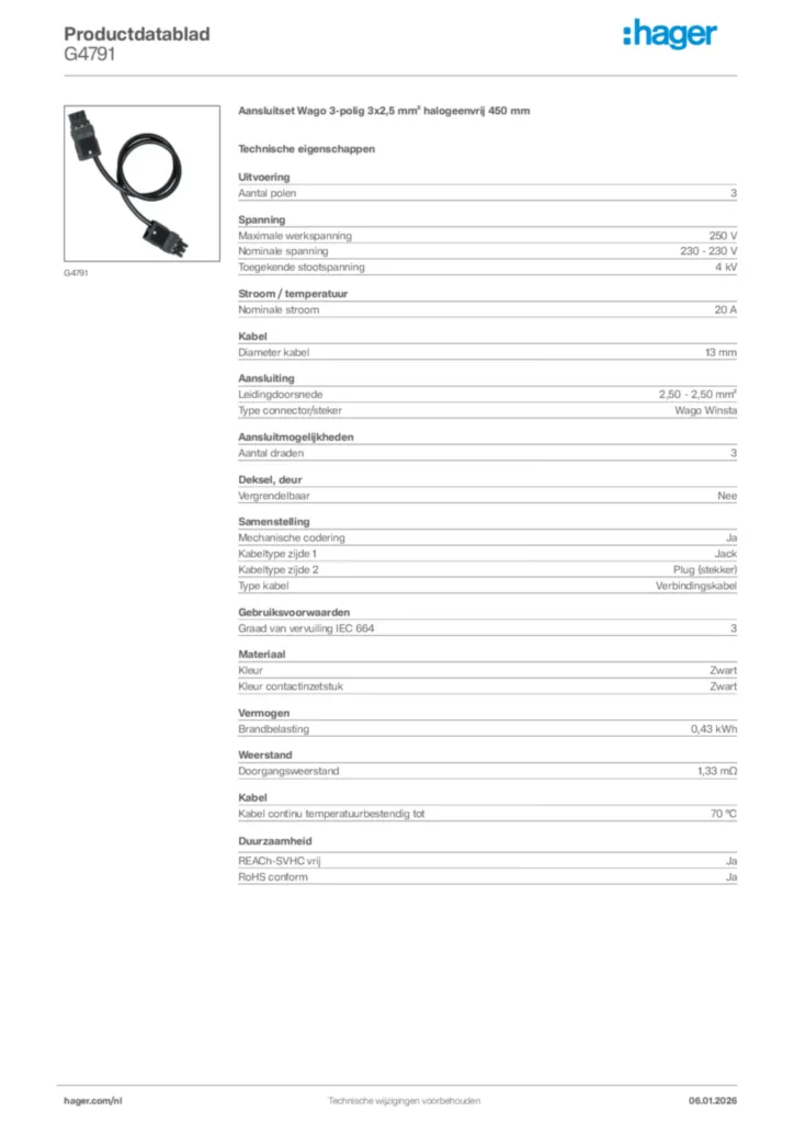 Afbeelding Hager Productdatablad G4791 | Hager Nederland