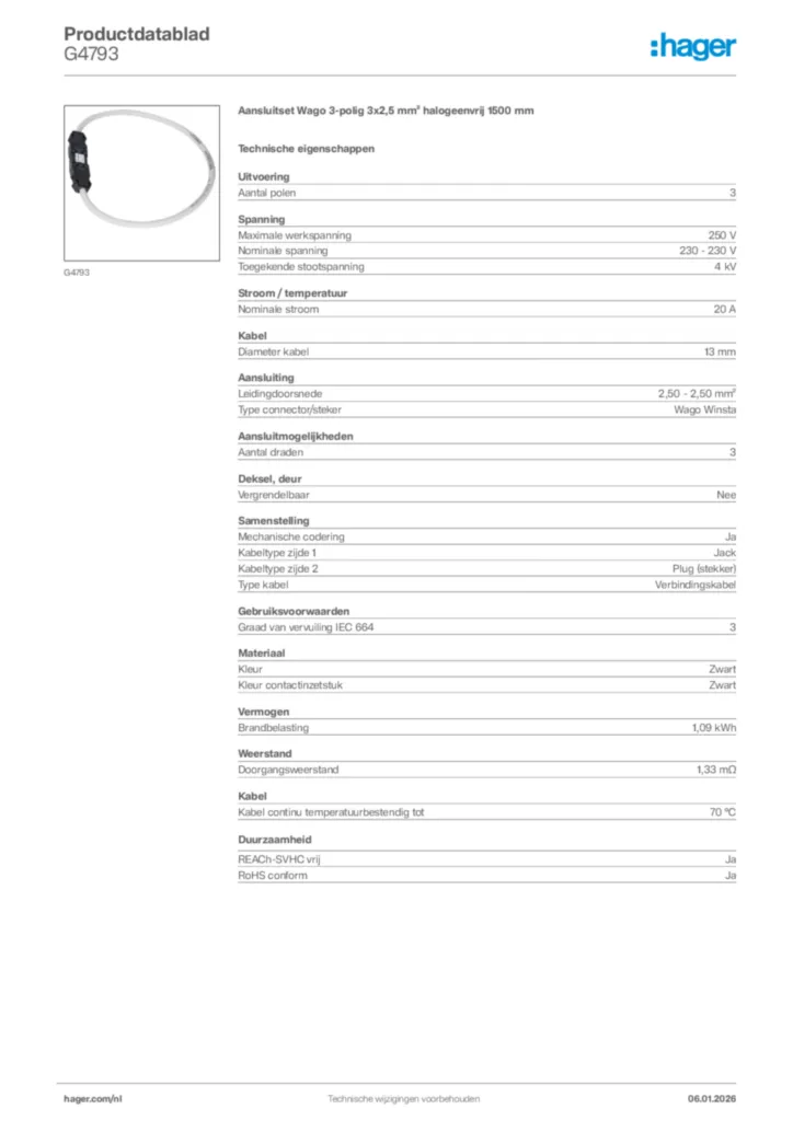 Afbeelding Hager Productdatablad G4793 | Hager Nederland