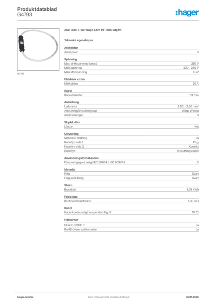 Bild Hager Produktdatablad G4793 | Hager Sverige