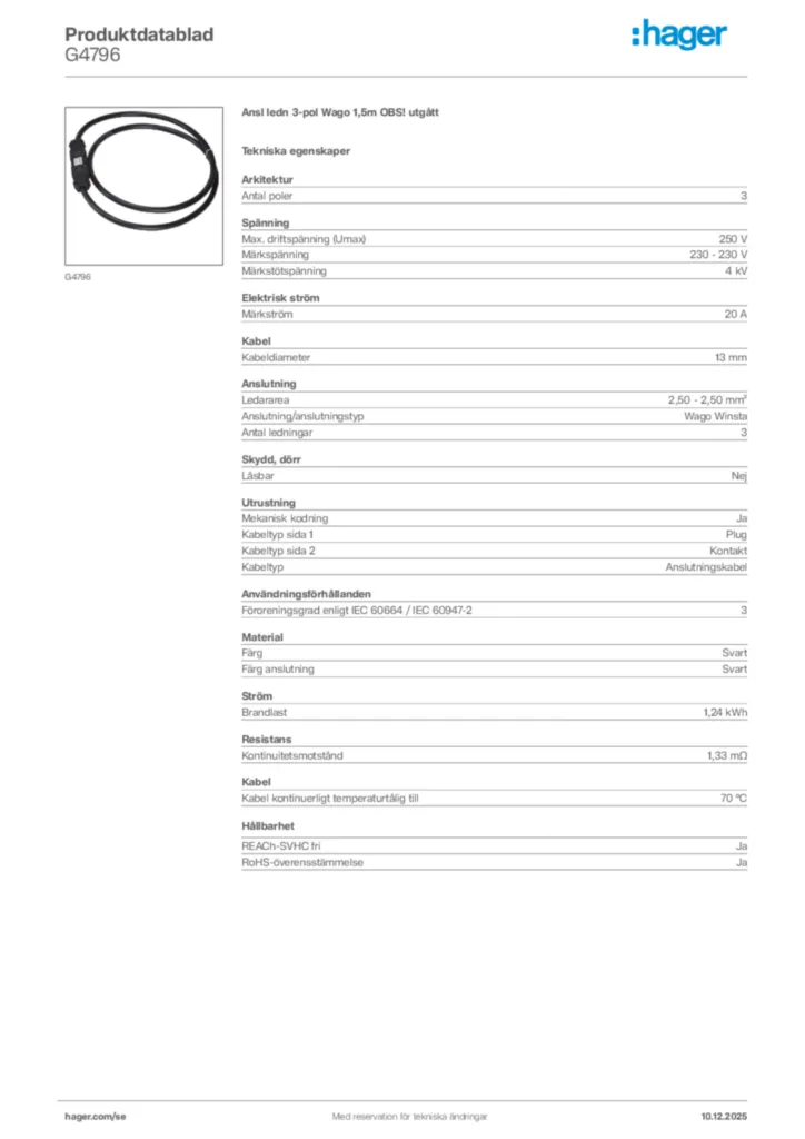 Bild Hager Produktdatablad G4796 | Hager Sverige