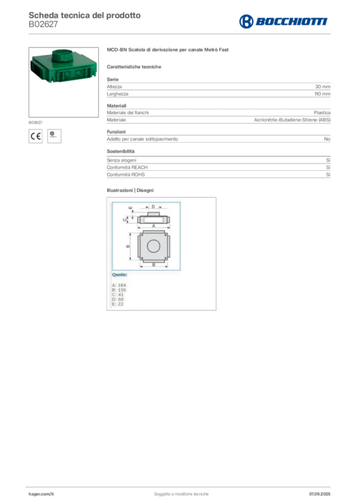 Immagine Bocchiotti Scheda tecnica del prodotto B02627 | Hager Italia