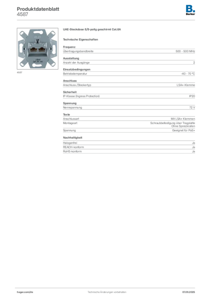 Bild Berker Produktdatenblatt 4587 | Hager Deutschland
