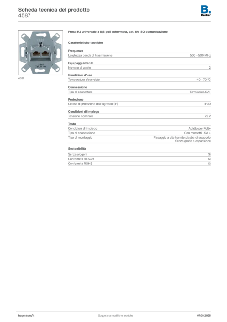 Immagine Berker Scheda tecnica del prodotto 4587 | Hager Italia