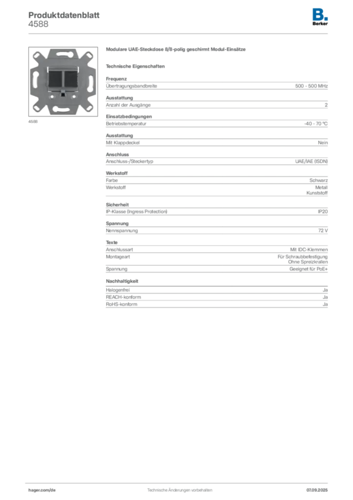 Bild Berker Produktdatenblatt 4588 | Hager Deutschland