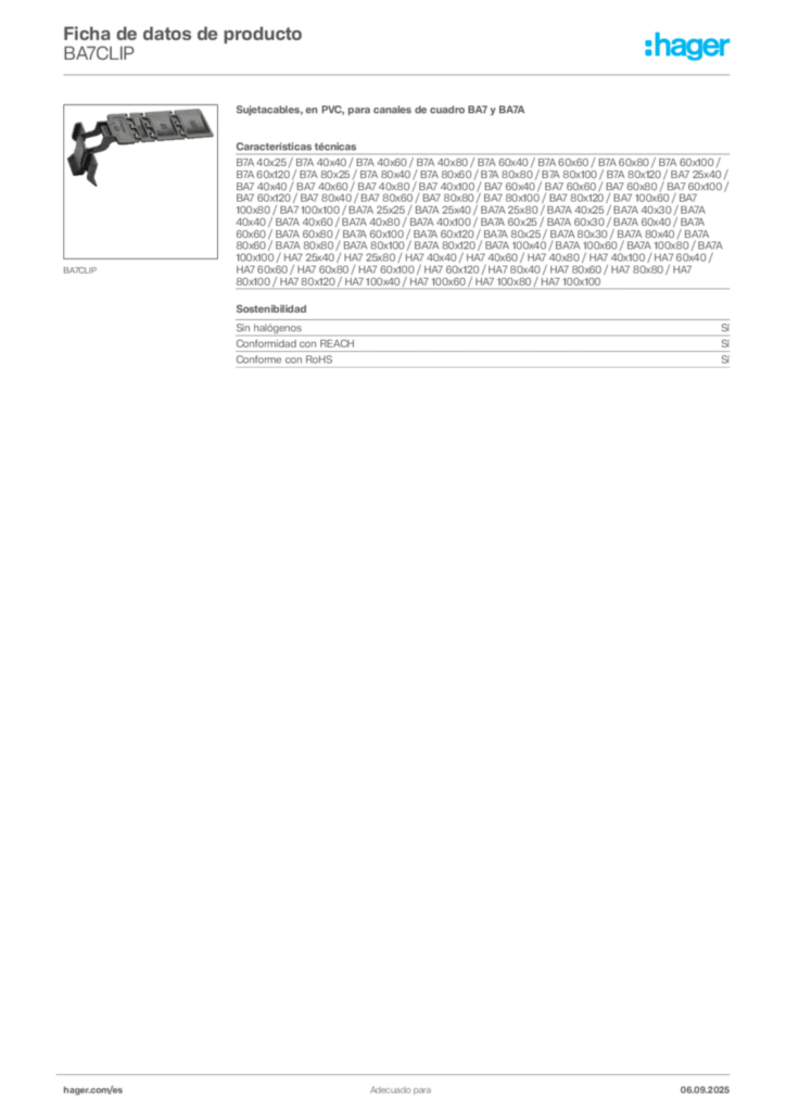 Imagen Hager Ficha de datos de producto BA7CLIP | Hager España