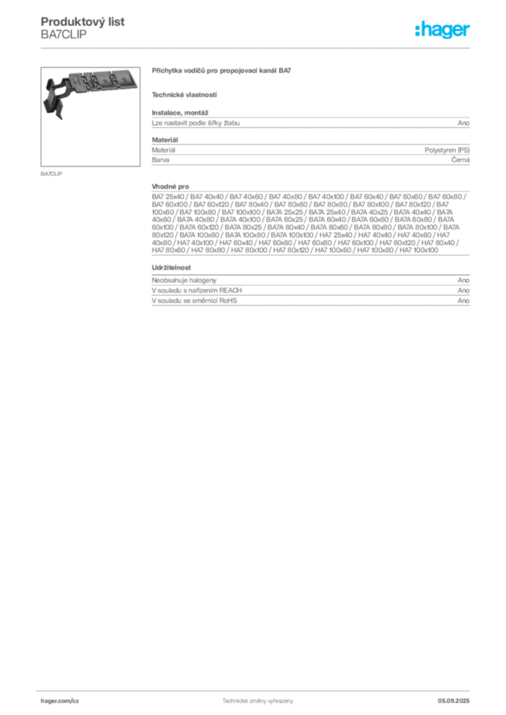 Obrázek Hager Produktový list BA7CLIP | Hager