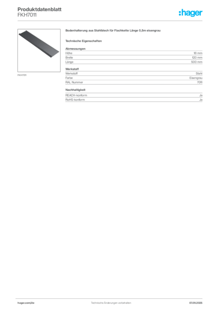 Bild Hager Produktdatenblatt FKH7011 | Hager Deutschland