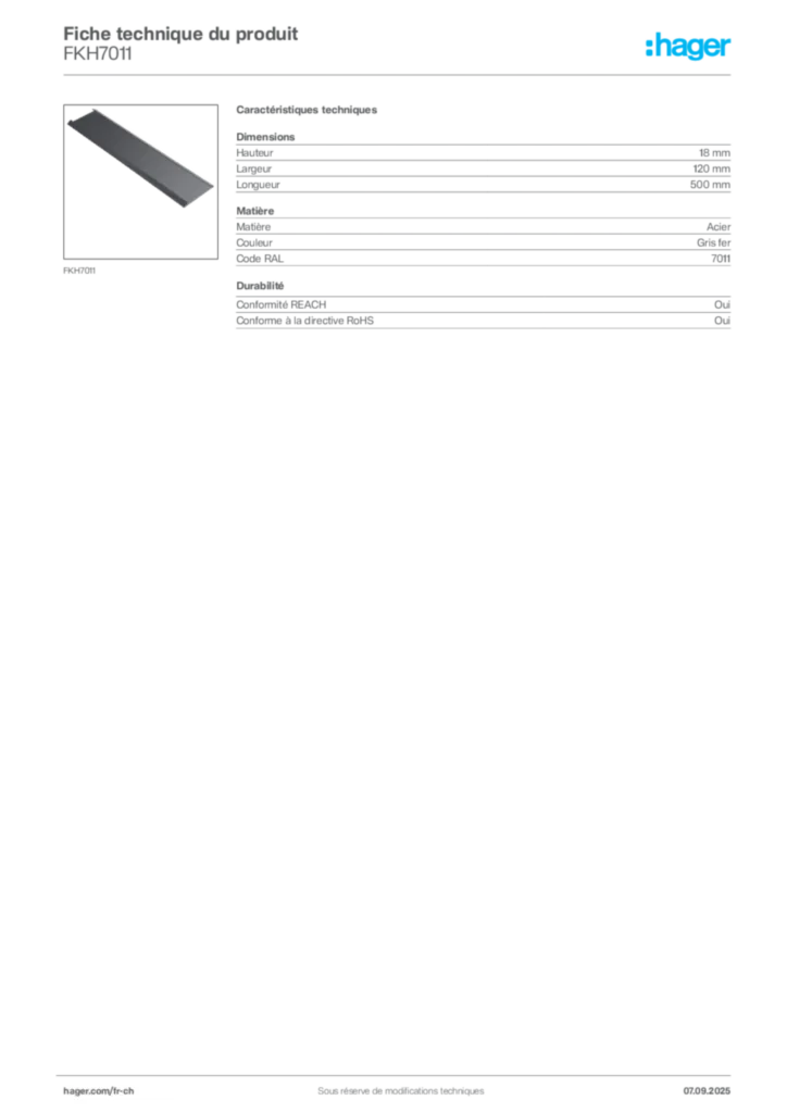 Image Hager Fiche technique du produit FKH7011 | Hager Suisse