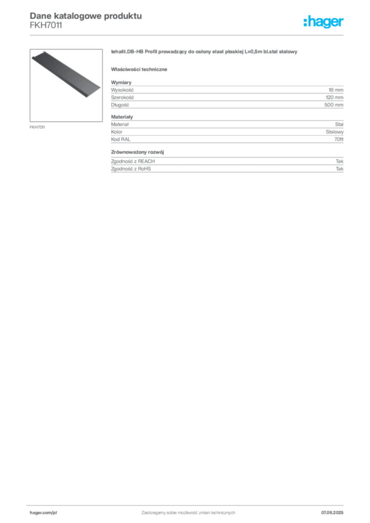 Zdjęcie Hager Dane katalogowe produktu FKH7011 | Hager Polska