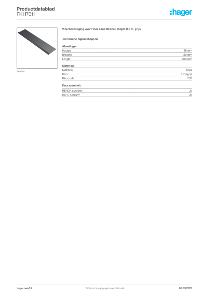 Afbeelding Hager Productdatablad FKH7011 | Hager Nederland