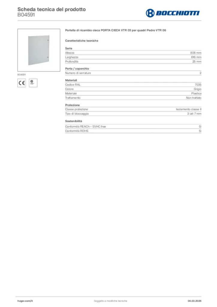 Immagine Bocchiotti Scheda tecnica del prodotto B04591 | Hager Italia