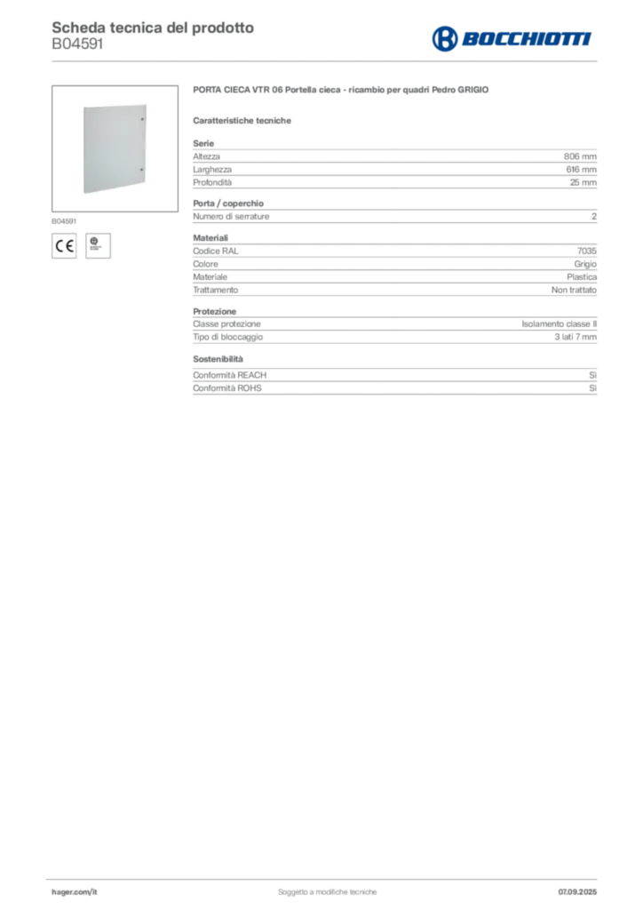Immagine Bocchiotti Scheda tecnica del prodotto B04591 | Hager Italia