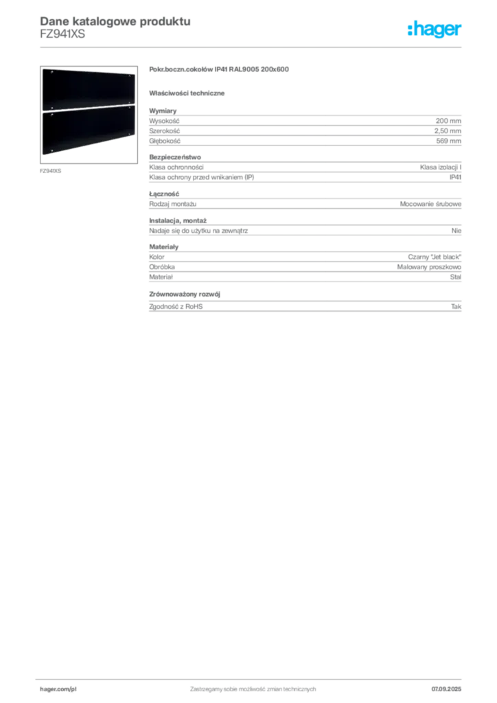 Zdjęcie Hager Dane katalogowe produktu FZ941XS | Hager Polska