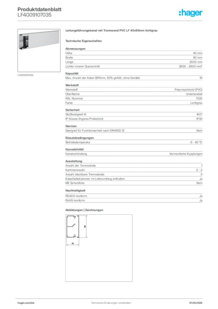 Bild Hager Produktdatenblatt LF4009107035 | Hager Deutschland