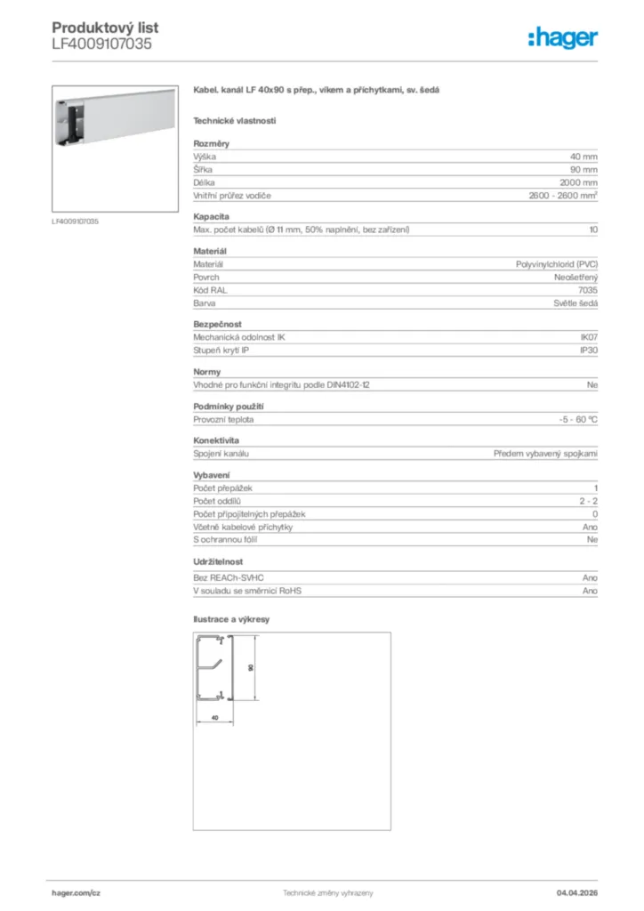 Obrázek Hager Product data sheet LF4009107035 | Hager
