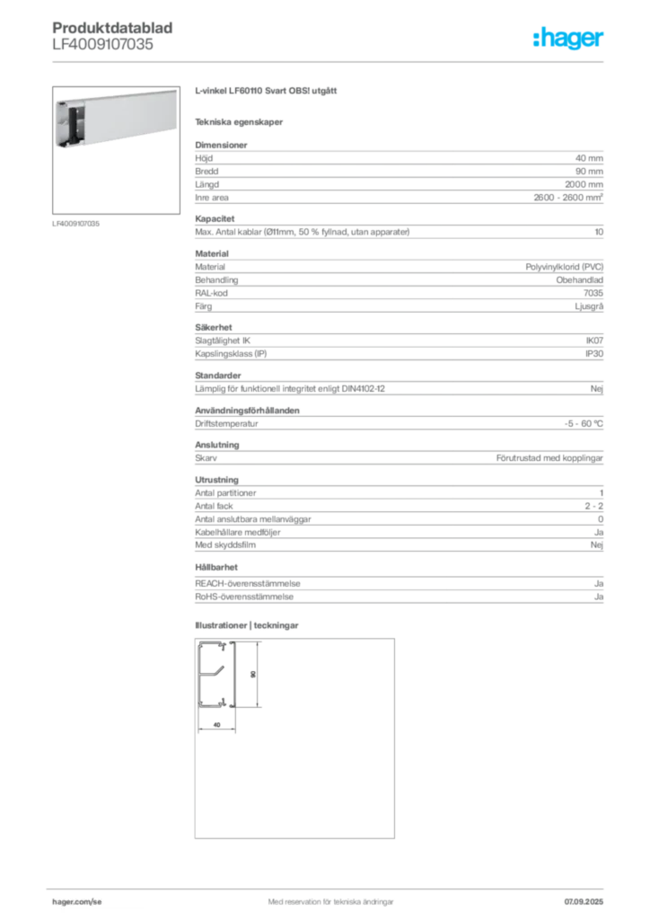 Bild Hager Produktdatablad LF4009107035 | Hager Sverige