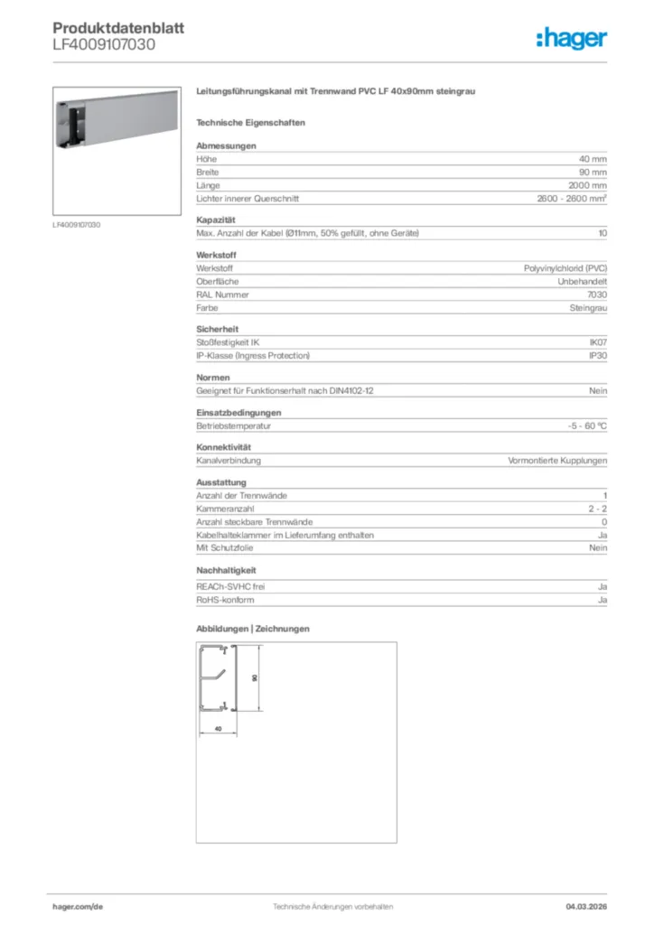 Bild Hager Produktdatenblatt LF4009107030 | Hager Deutschland