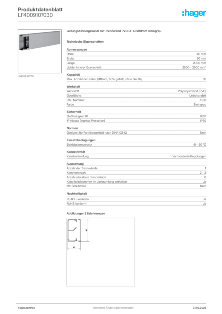 Bild Hager Produktdatenblatt LF4009107030 | Hager Deutschland