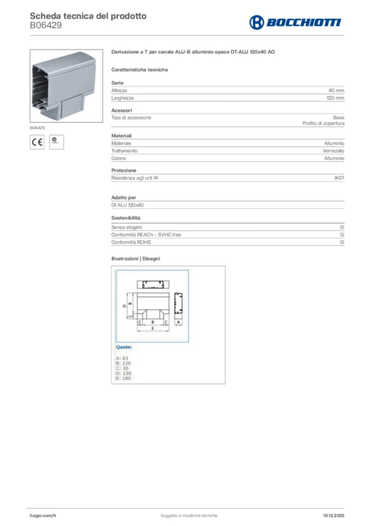 Immagine Bocchiotti Scheda tecnica del prodotto B06429 | Hager Italia