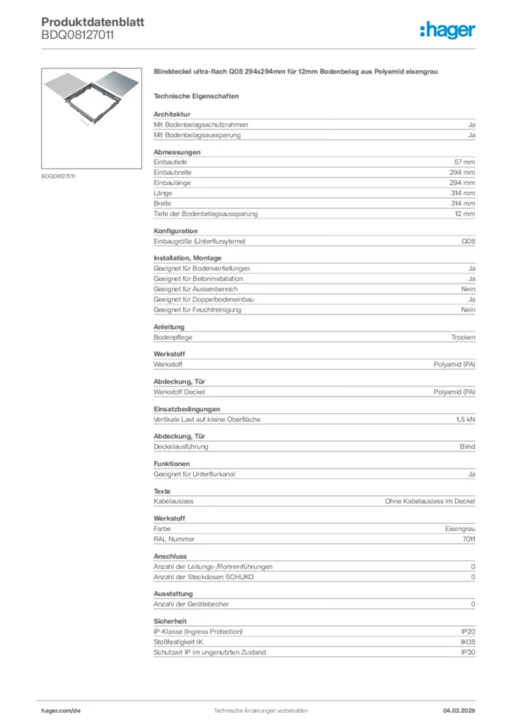 Bild Hager Produktdatenblatt BDQ08127011 | Hager Deutschland