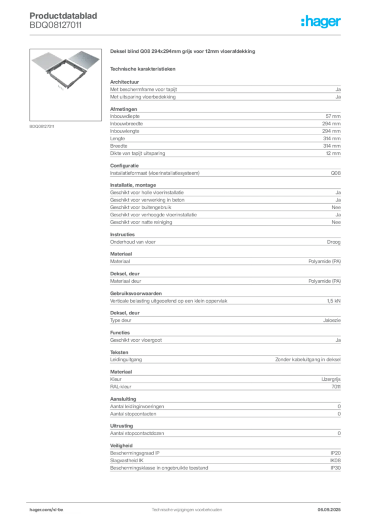 Afbeelding Hager Productdatablad BDQ08127011 | Hager Belgium