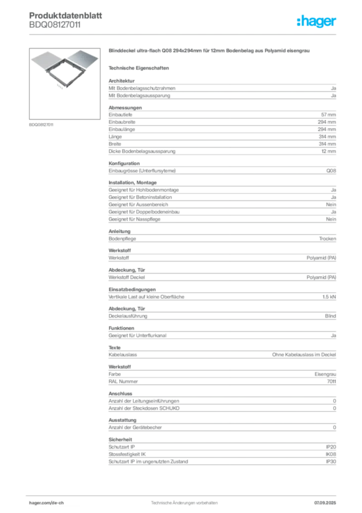 Bild Hager Produktdatenblatt BDQ08127011 | Hager Schweiz