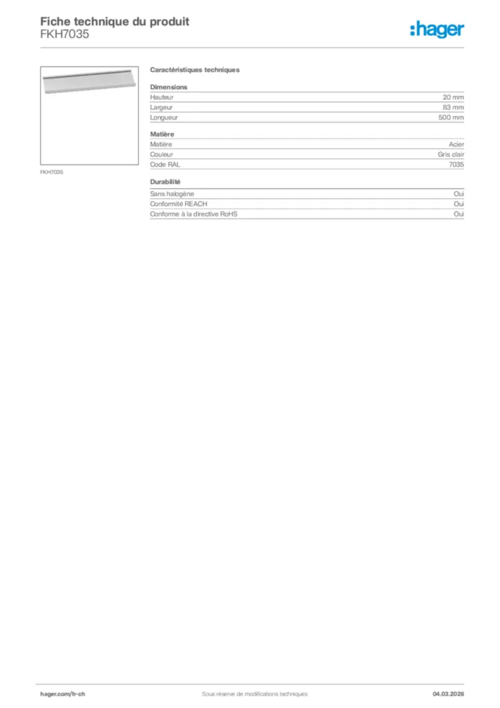 Image Hager Fiche technique du produit FKH7035 | Hager Suisse