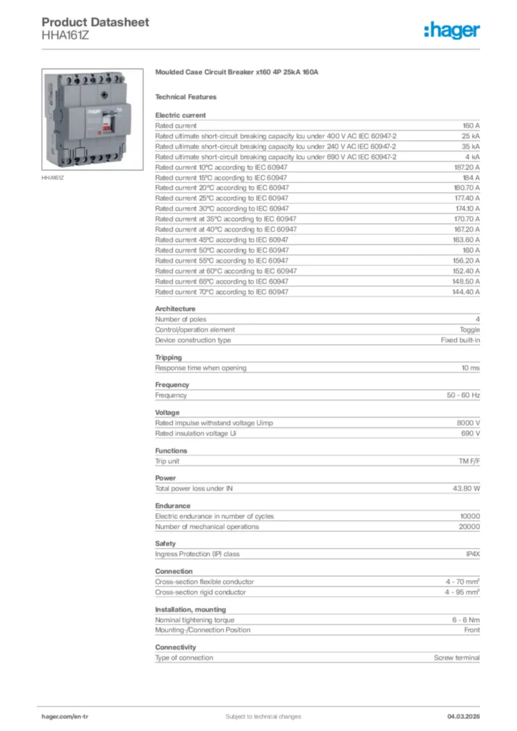 Image Hager Product data sheet HHA161Z  | Hager