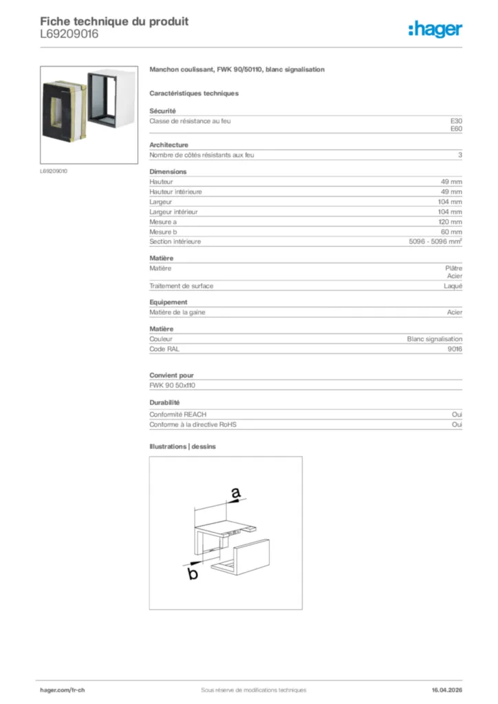 Image Hager Fiche technique du produit L69209016 | Hager Suisse