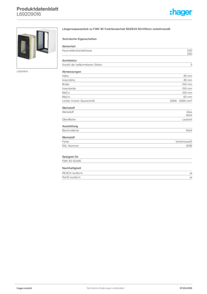 Bild Hager Produktdatenblatt L69209016 | Hager Deutschland