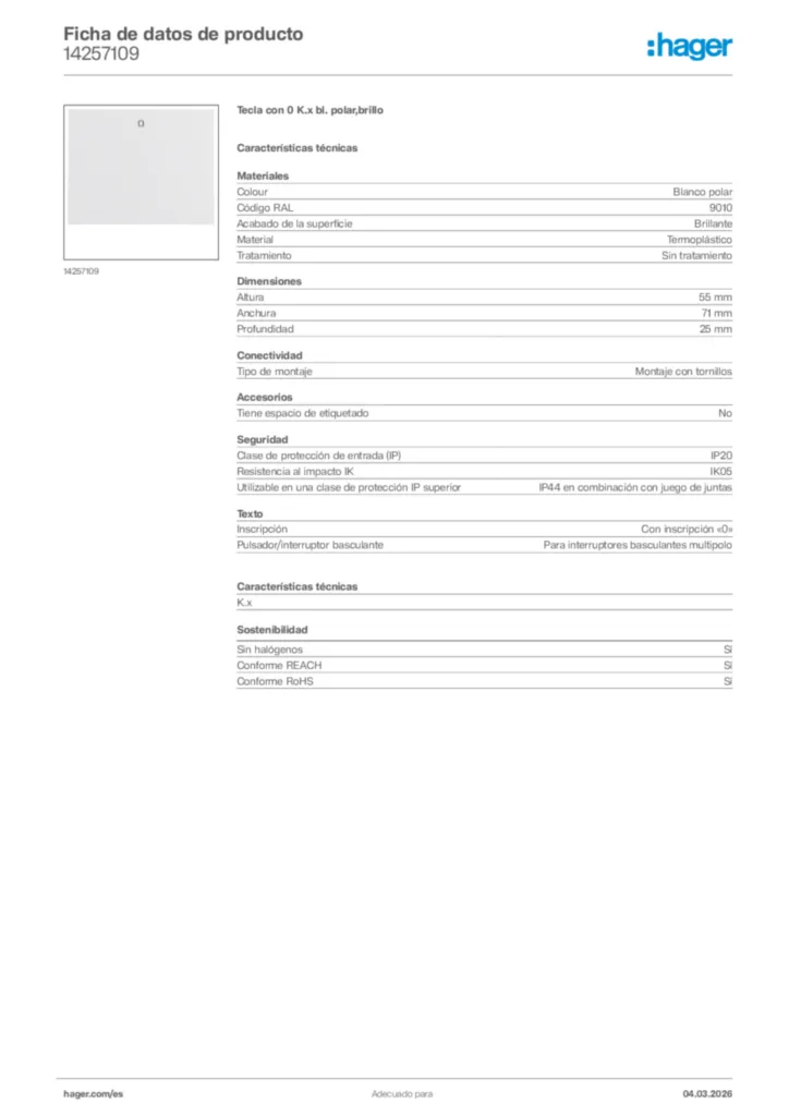 Imagen Hager Ficha de datos de producto 14257109 | Hager España