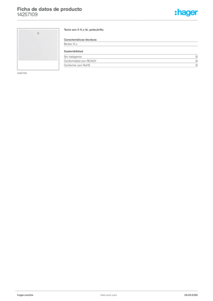 Imagen Hager Ficha de datos de producto 14257109 | Hager España