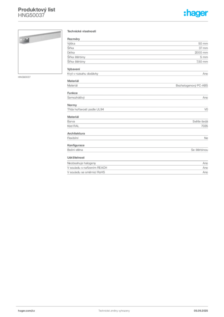 Obrázek Hager Produktový list HNG50037 | Hager