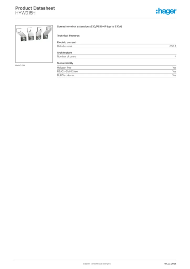 Image Hager Product data sheet HYW015H  | Hager Africa