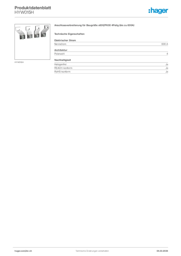 Bild Hager Produktdatenblatt HYW015H | Hager Schweiz