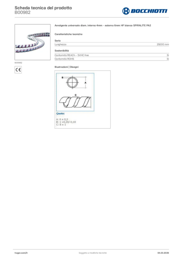 Immagine Bocchiotti Scheda tecnica del prodotto B00982 | Hager Italia