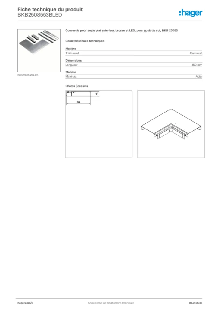 Image Hager Fiche technique du produit BKB2508553BLED | Hager France