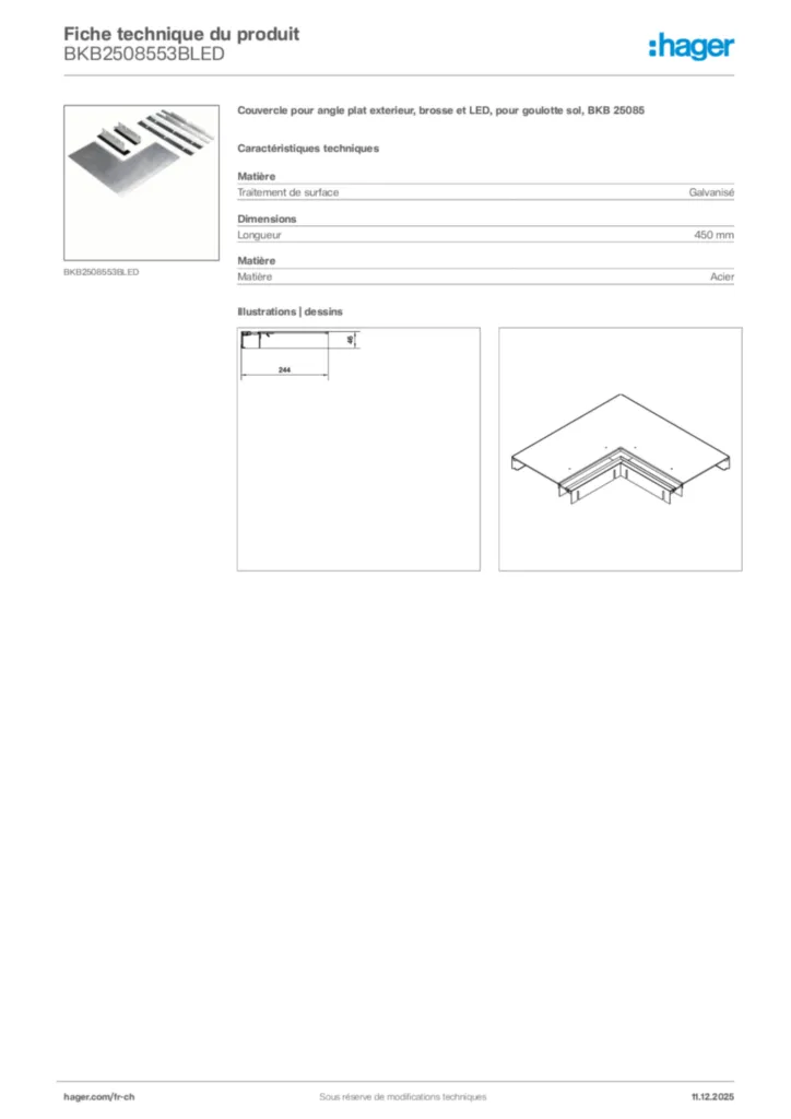 Image Hager Fiche technique du produit BKB2508553BLED | Hager Suisse